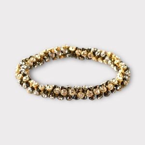 Stella & Dot ~ NEW Vintage Twist ~ Gold & Silver Inlaid Crystal Stretch Bracelet